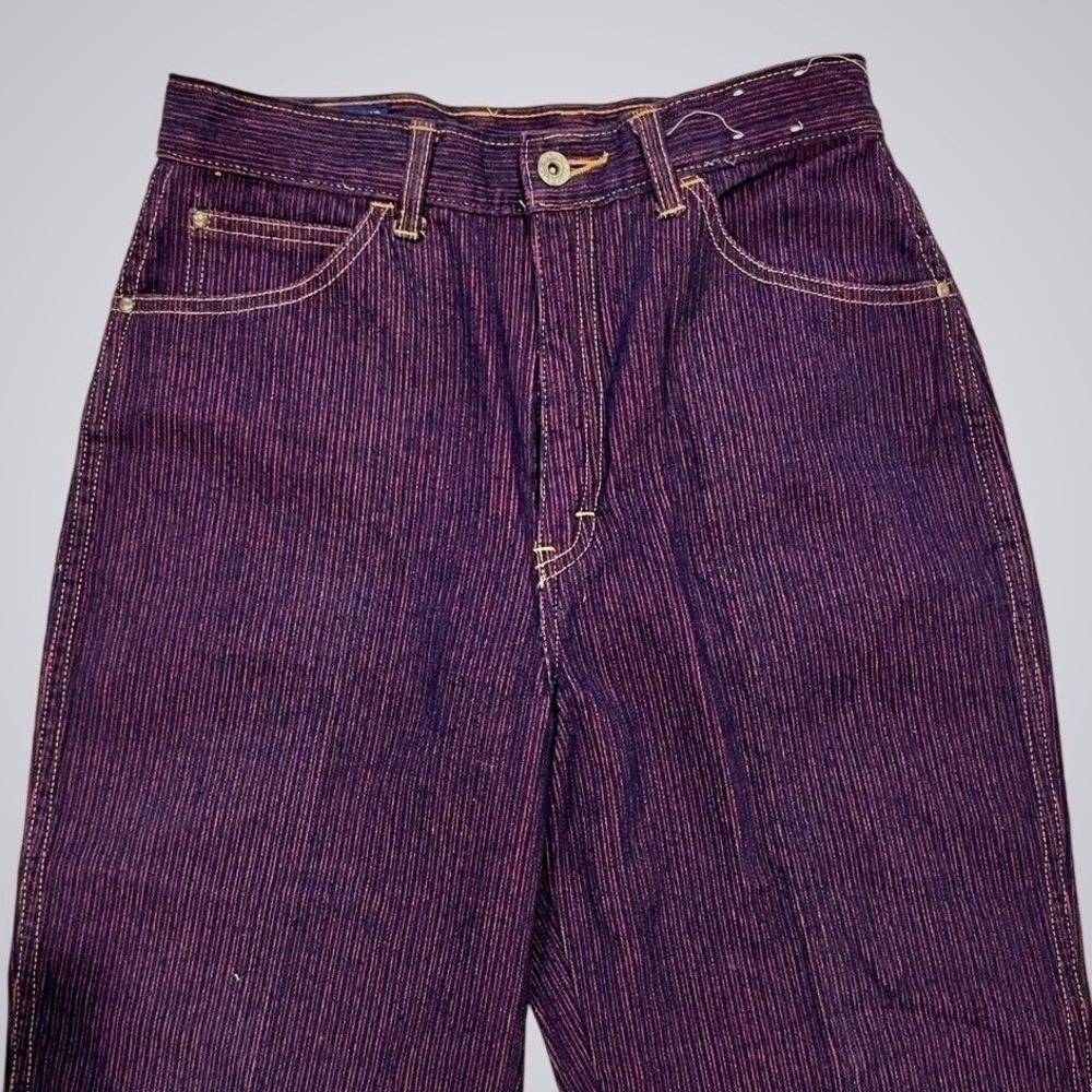 Vintage Brittania High Waisted Striped Jeans Indigo Red Cotton Tapered Size 12